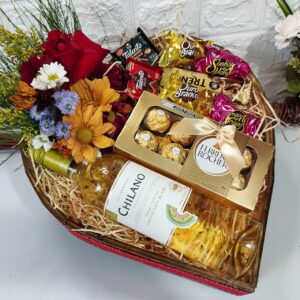 Cesta de vinho e flores